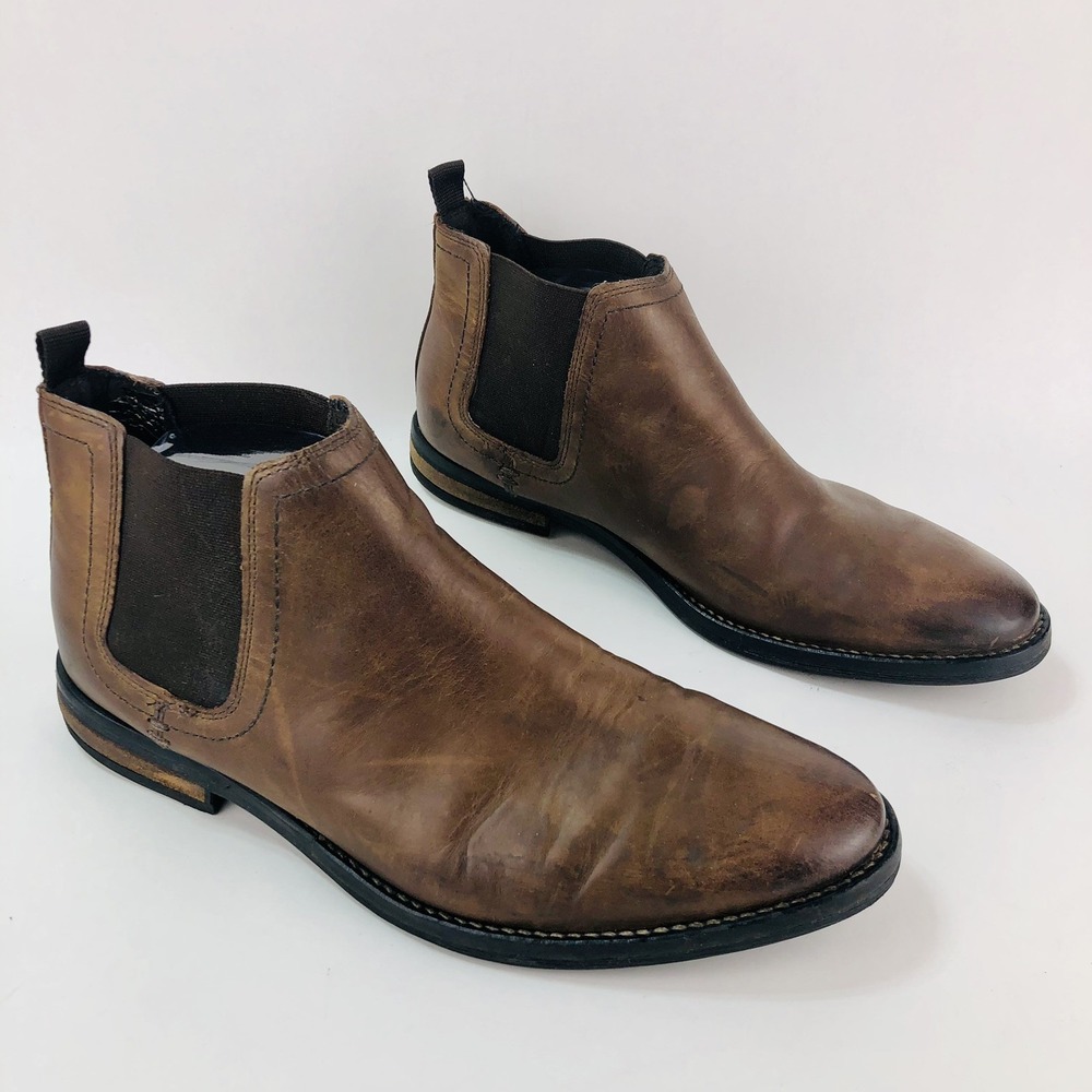 River Island Mens 8.5 Brown Leather Pull On Chelsea Ankle Boots Casual